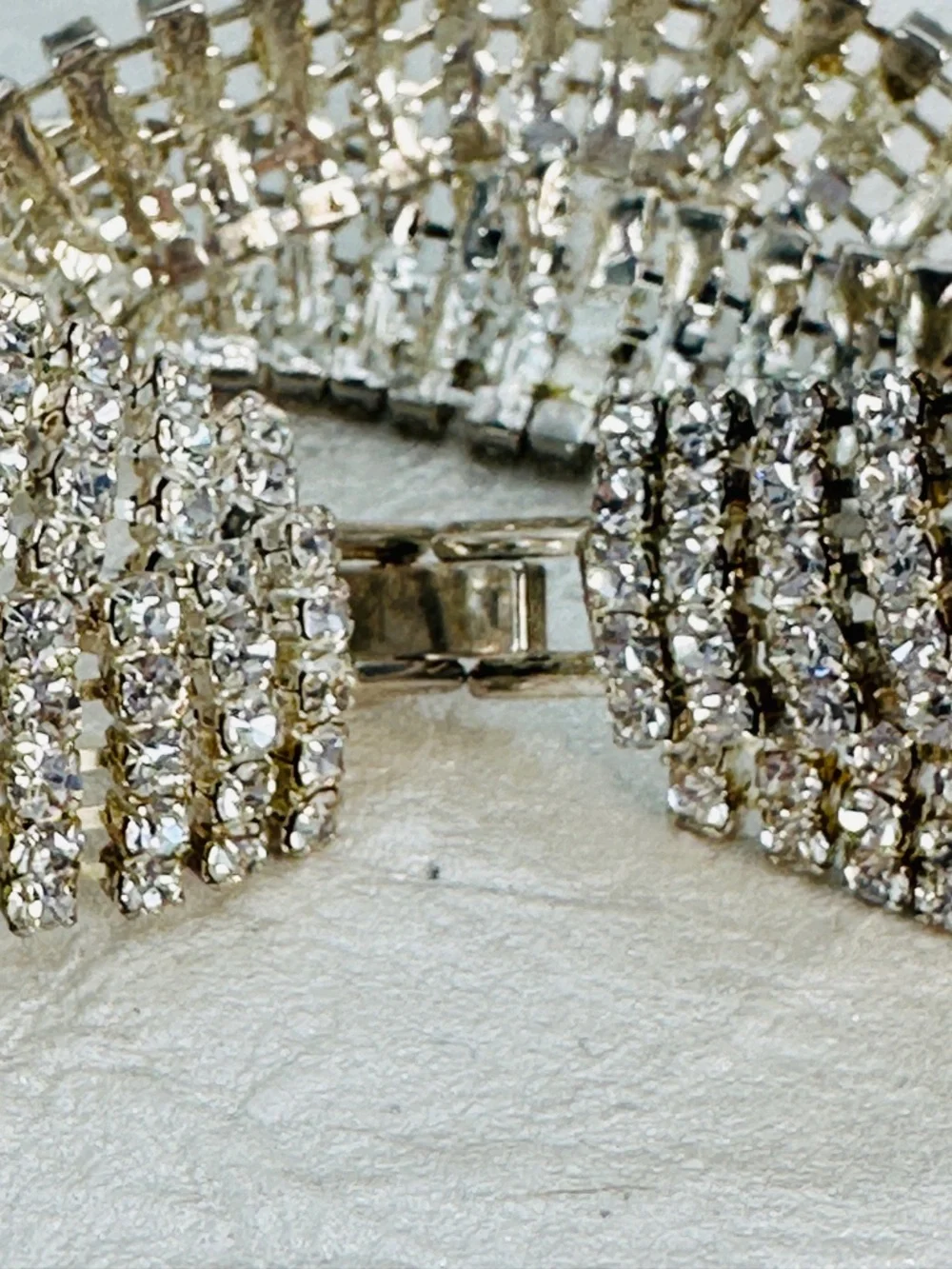 Vintage Multi Row Twist Clear Rhinestone Bracelet 7” Glam Bling Statement Estate